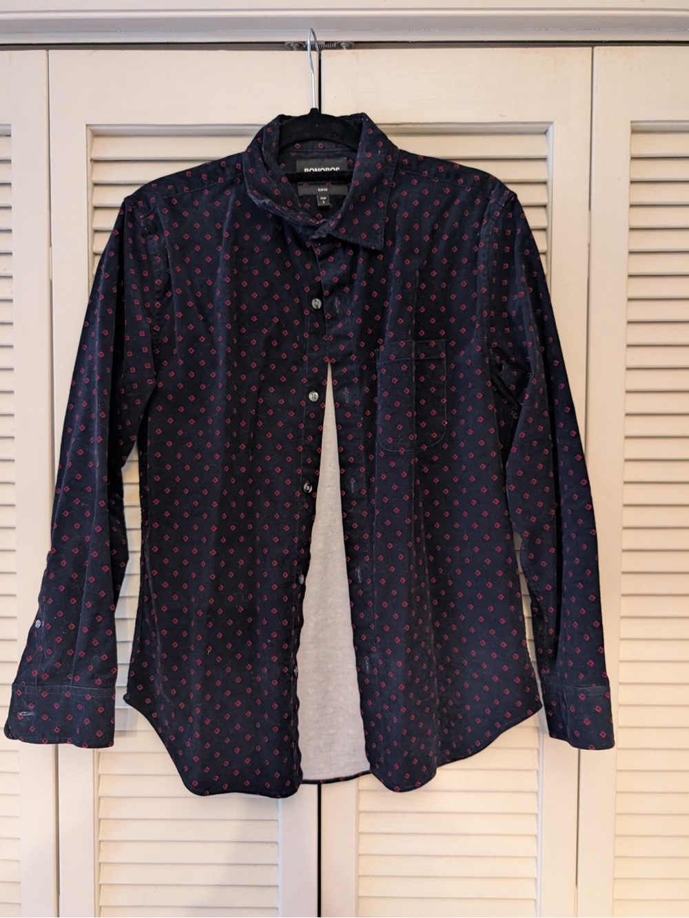 Bonobos Navy Button-Down Shirt with Pink Microdots- Small Short